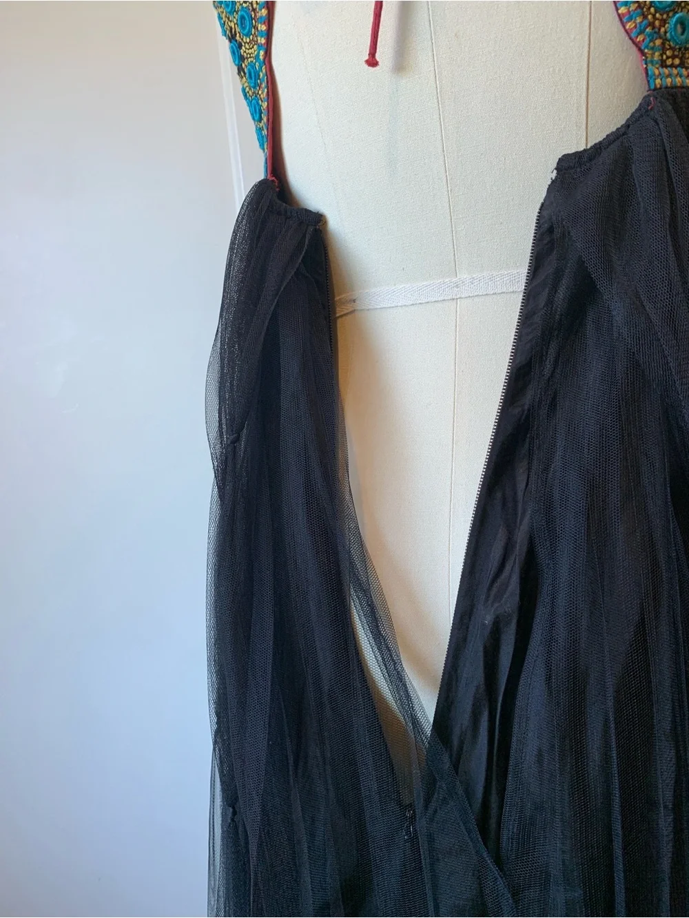 Free People Mirrored Turquoise & Gold Embroidered Dress with Black Net Skirt